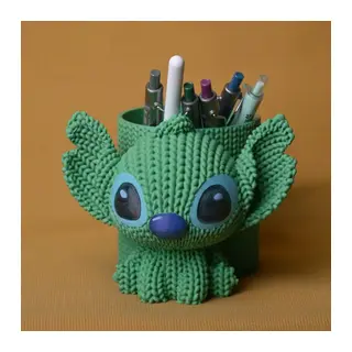 3D Baskı Knitted Kalemlik - Sevimli Karakterli Masaüstü Kalem Organizeri-Yeşil