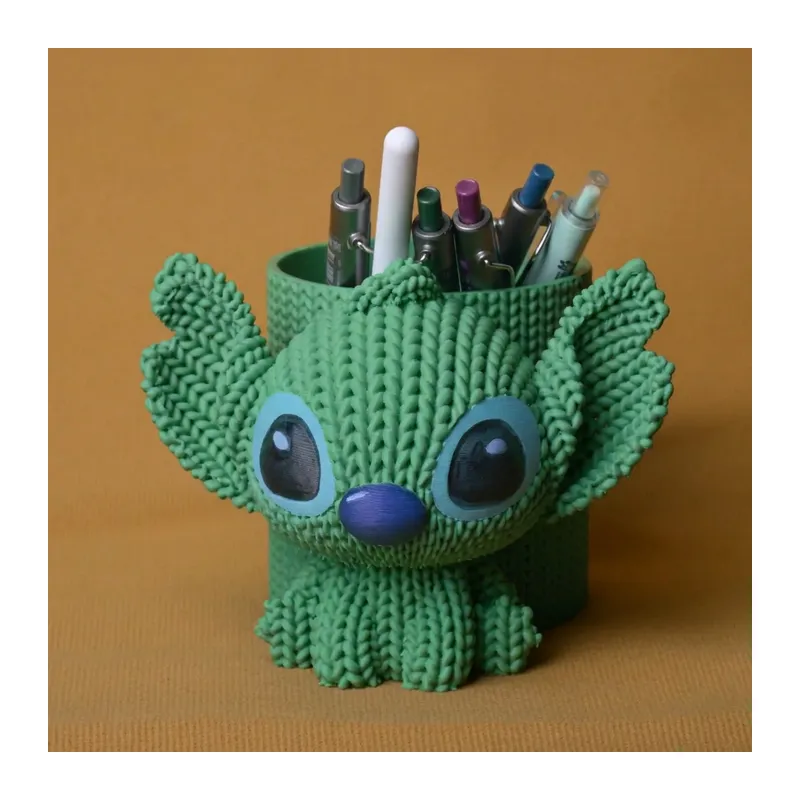 3D Baskı Knitted Kalemlik - Sevimli Karakterli Masaüstü Kalem Organizeri-Yeşil