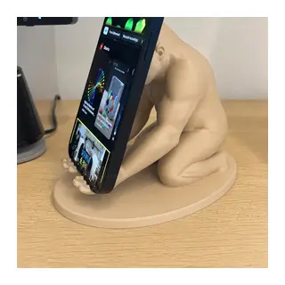 3D Baskı Goril Telefon Tutucu - Kaslı Goril Masaüstü Telefon Standı-Bej