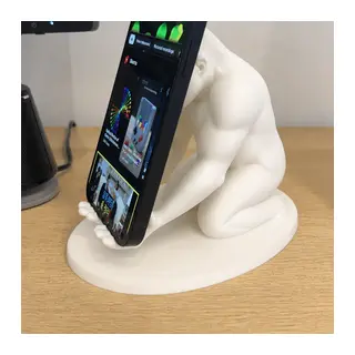 3D Baskı Goril Telefon Tutucu - Kaslı Goril Masaüstü Telefon Standı-Beyaz