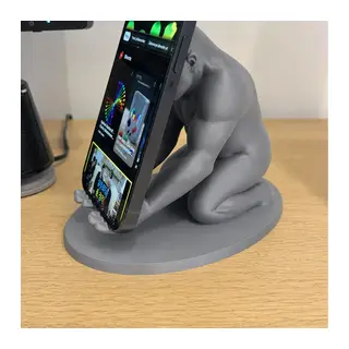 3D Baskı Goril Telefon Tutucu - Kaslı Goril Masaüstü Telefon Standı-Gri