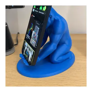 3D Baskı Goril Telefon Tutucu - Kaslı Goril Masaüstü Telefon Standı-Mavi