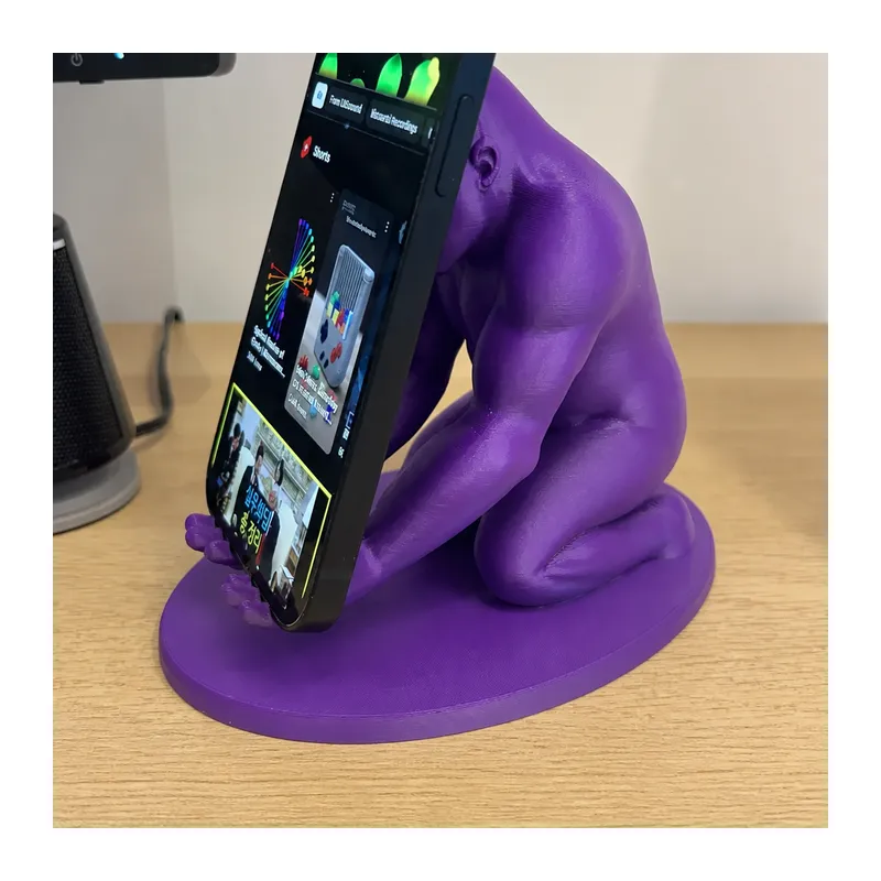 3D Baskı Goril Telefon Tutucu - Kaslı Goril Masaüstü Telefon Standı-Mor