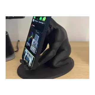 3D Baskı Goril Telefon Tutucu - Kaslı Goril Masaüstü Telefon Standı-Siyah