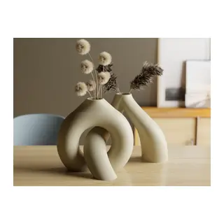 3D Baskı Interlocking Vazo - İç İçe Geçen Dekoratif Vazo-Bej