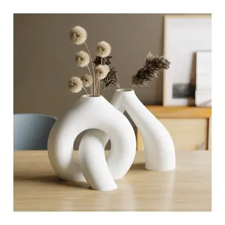 3D Baskı Interlocking Vazo - İç İçe Geçen Dekoratif Vazo-Beyaz