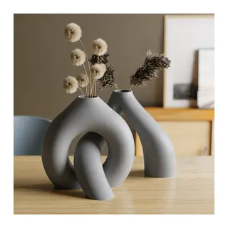3D Baskı Interlocking Vazo - İç İçe Geçen Dekoratif Vazo-Gri