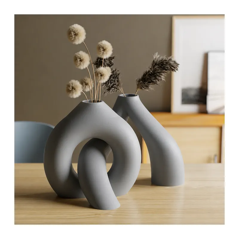3D Baskı Interlocking Vazo - İç İçe Geçen Dekoratif Vazo-Gri