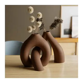 3D Baskı Interlocking Vazo - İç İçe Geçen Dekoratif Vazo-Kahverengi