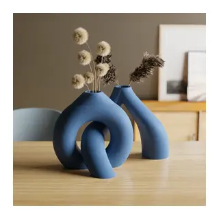 3D Baskı Interlocking Vazo - İç İçe Geçen Dekoratif Vazo-Mavi