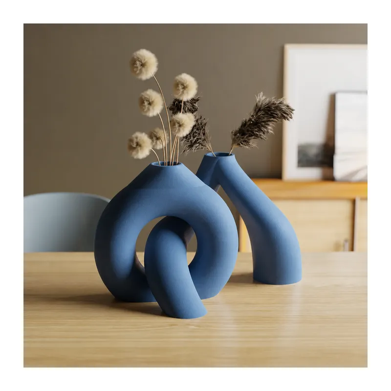 3D Baskı Interlocking Vazo - İç İçe Geçen Dekoratif Vazo-Mavi
