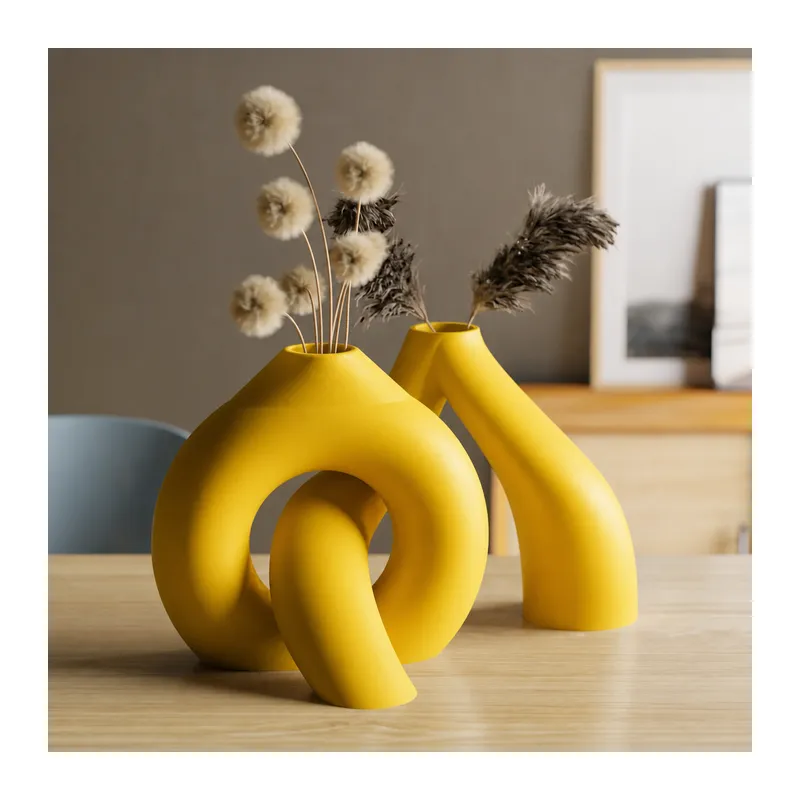 3D Baskı Interlocking Vazo - İç İçe Geçen Dekoratif Vazo-Sarı