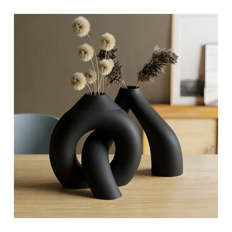 3D Baskı Interlocking Vazo - İç İçe Geçen Dekoratif Vazo-Siyah