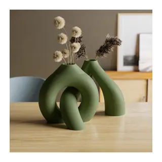 3D Baskı Interlocking Vazo - İç İçe Geçen Dekoratif Vazo-Yeşil
