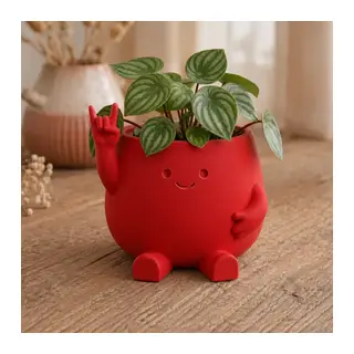 3D Baskı Smiley Face Planter - Gülümseyen Karakterli Saksı-Kırmızı
