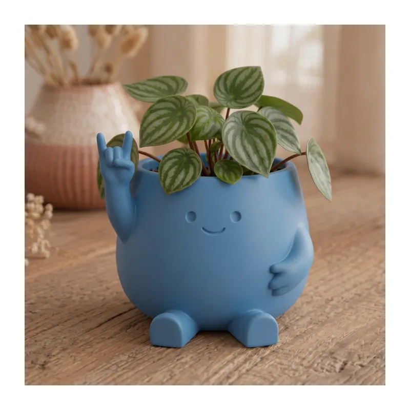 3D Baskı Smiley Face Planter - Gülümseyen Karakterli Saksı-Mavi