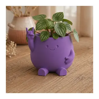 3D Baskı Smiley Face Planter - Gülümseyen Karakterli Saksı-Mor