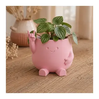 3D Baskı Smiley Face Planter - Gülümseyen Karakterli Saksı-Pembe