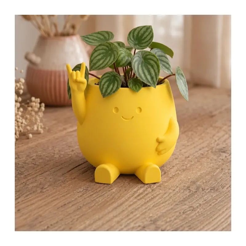 3D Baskı Smiley Face Planter - Gülümseyen Karakterli Saksı-Sarı