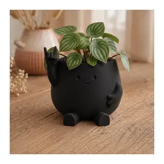 3D Baskı Smiley Face Planter - Gülümseyen Karakterli Saksı-Siyah