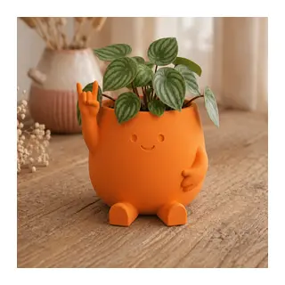 3D Baskı Smiley Face Planter - Gülümseyen Karakterli Saksı-Turuncu