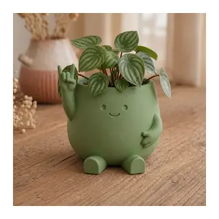 3D Baskı Smiley Face Planter - Gülümseyen Karakterli Saksı-Yeşil