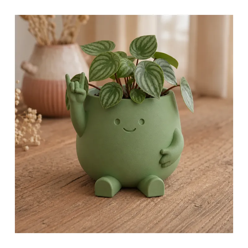 3D Baskı Smiley Face Planter - Gülümseyen Karakterli Saksı-Yeşil