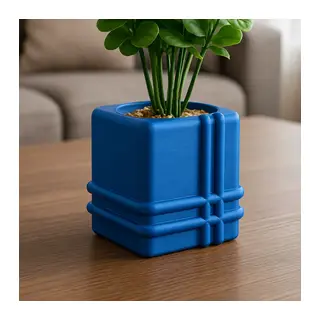 3D Baskı Square Planter - Izgara Desenli Küp Saksı-Mavi