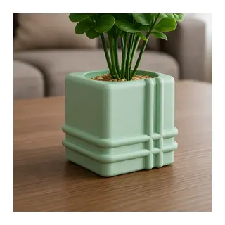 3D Baskı Square Planter - Izgara Desenli Küp Saksı-Mint