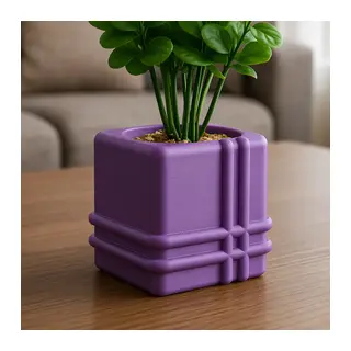 3D Baskı Square Planter - Izgara Desenli Küp Saksı-Mor