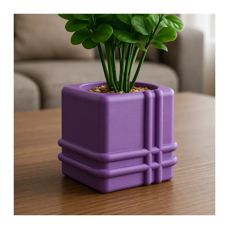 3D Baskı Square Planter - Izgara Desenli Küp Saksı-Mor