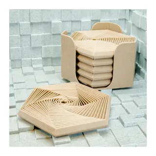3D Baskı Super Fidget Coaster Seti - Altıgen Desenli Bardak Altlığı ve Tutucu-Bej