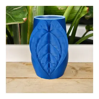 3D Baskı Yaprak Desenli Kap - Kalp Yaprağı Süslemeli Dekoratif Kap-Mavi