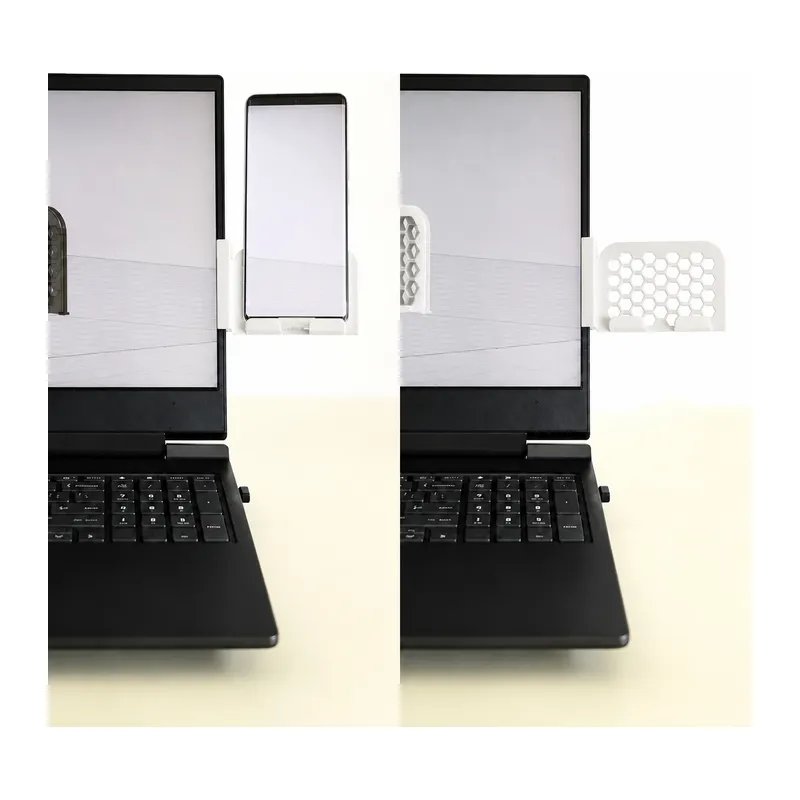 3D Baskı Monitor Telefon Tutucu - Petek Desenli Laptop Kenar Telefon Tutucu-Beyaz