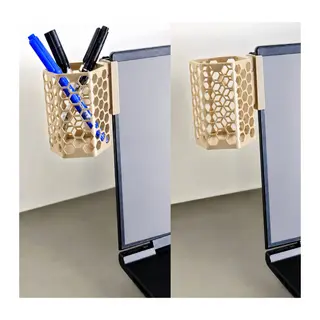 3D Baskı Monitor Kalemlik - Petek Desenli Laptop Kenar Altıgen Kalemlik-Bej