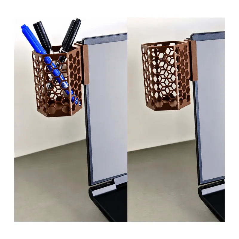 3D Baskı Monitor Kalemlik - Petek Desenli Laptop Kenar Altıgen Kalemlik-Kahverengi