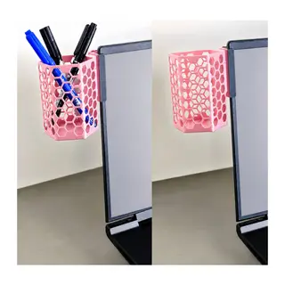 3D Baskı Monitor Kalemlik - Petek Desenli Laptop Kenar Altıgen Kalemlik-Pembe