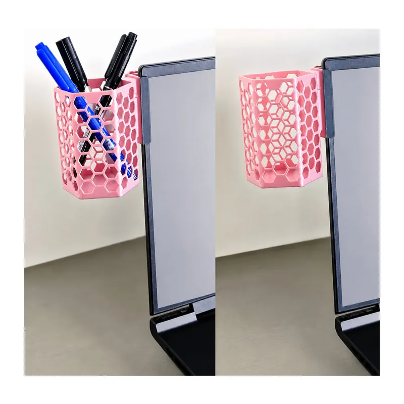 3D Baskı Monitor Kalemlik - Petek Desenli Laptop Kenar Altıgen Kalemlik-Pembe
