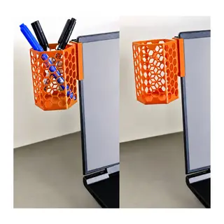 3D Baskı Monitor Kalemlik - Petek Desenli Laptop Kenar Altıgen Kalemlik-Turuncu