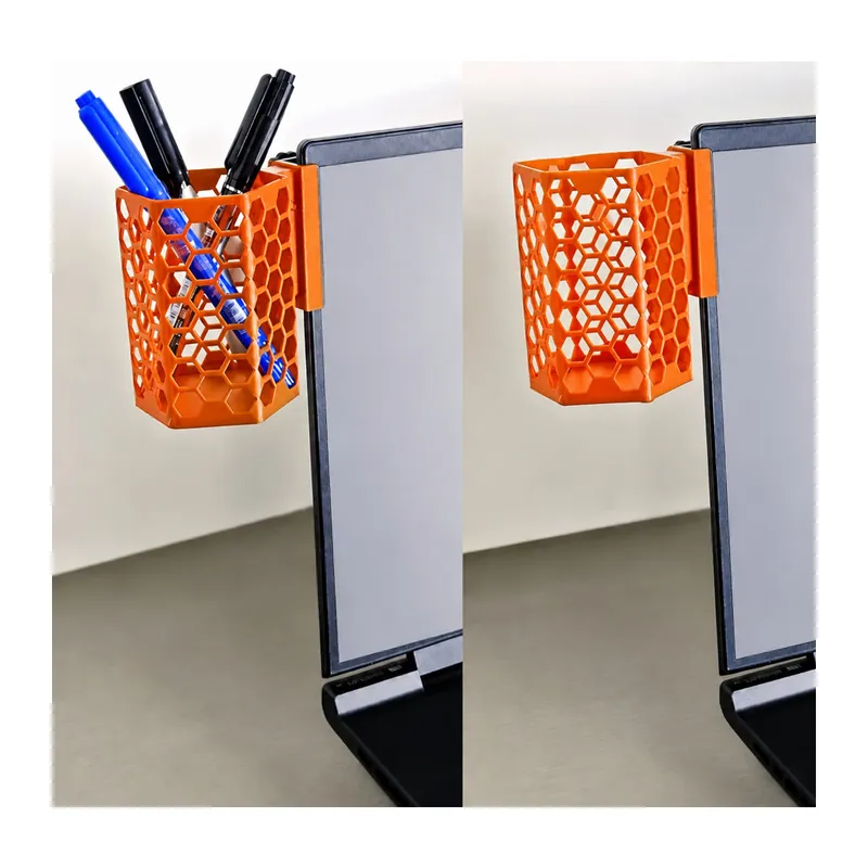 3D Baskı Monitor Kalemlik - Petek Desenli Laptop Kenar Altıgen Kalemlik-Turuncu