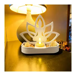 3D Baskı Lotus Buda Mumluk - Dekoratif Tealight Mumluk-Beyaz