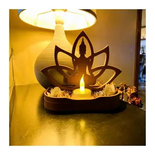 3D Baskı Lotus Buda Mumluk - Dekoratif Tealight Mumluk-Kahverengi