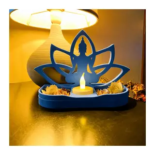 3D Baskı Lotus Buda Mumluk - Dekoratif Tealight Mumluk-Mavi