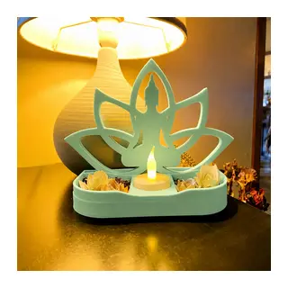 3D Baskı Lotus Buda Mumluk - Dekoratif Tealight Mumluk-Mint
