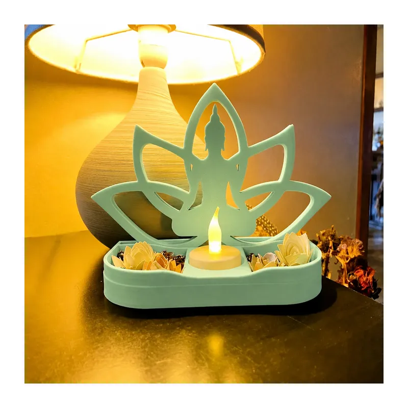 3D Baskı Lotus Buda Mumluk - Dekoratif Tealight Mumluk-Mint