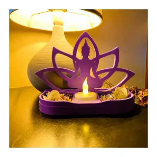 3D Baskı Lotus Buda Mumluk - Dekoratif Tealight Mumluk-Mor