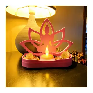 3D Baskı Lotus Buda Mumluk - Dekoratif Tealight Mumluk-Pembe