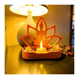 3D Baskı Lotus Buda Mumluk - Dekoratif Tealight Mumluk-Turuncu
