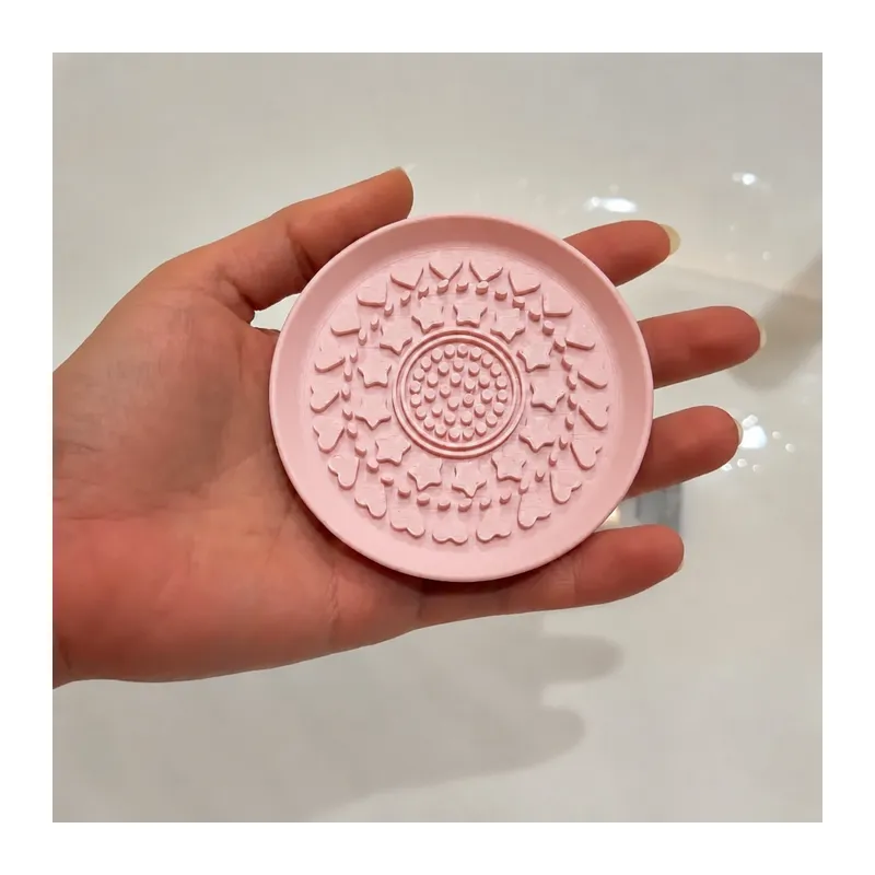 3D Baskı Makyaj Fırçası Temizleme Pedi - Desenli Aparat-Pembe