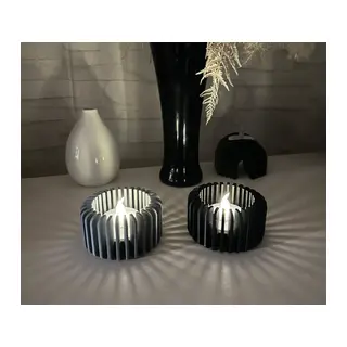 3D Baskı Modern Çizgili Mumluk - Tealight Mumluk (1 Adet)-Gri